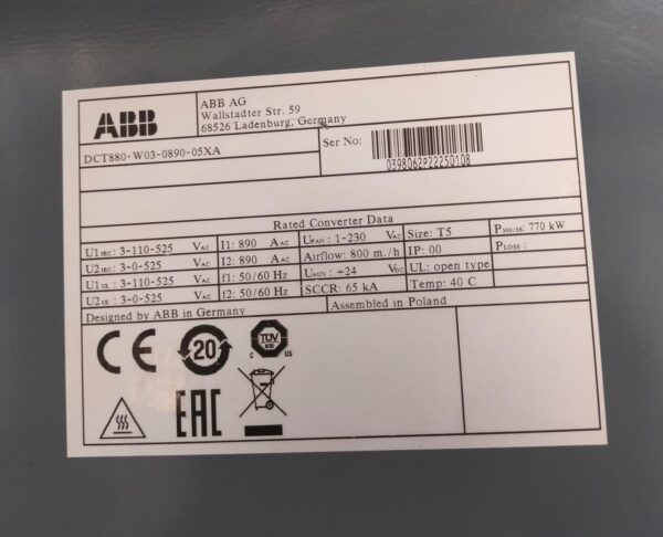 KT 7 ABB DCT880-W03-0890-05XA DC DRIVE