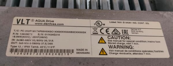 PH 4 DANFOSS FC-202P18KT4P55H5XGC1XXSXXXXANBXCXXXXDX AC DRIVE