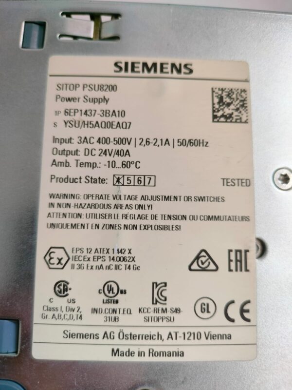 POWER SUPPLY3 SIEMENS SITOP PSU8200 6EP1437-3BA10 40Amp 3 PHASE POWER SUPPLY
