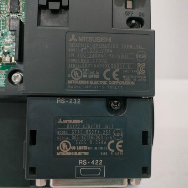 L 6 Mitsubishi GT1575-VTBA Graphic Operation Terminal with GT15-RS2T4-25P RS422 Convert Unit