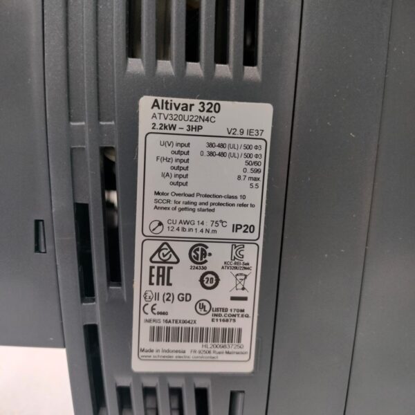 U 2 Schneider Electric ATV320U22N4C 2.2kW (3HP) 380–500V 3-Phase Ac Drive